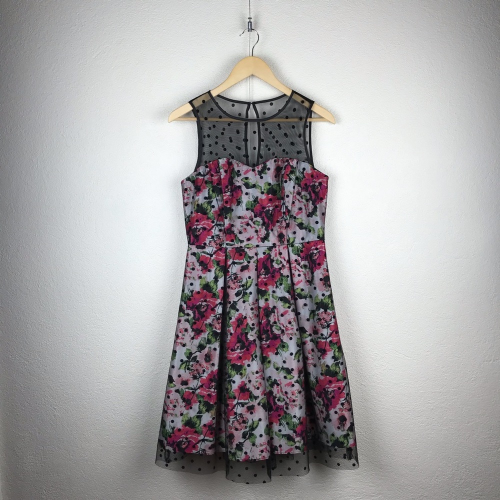 Studio One NY l 6 Retro Vintage Floral Polka Dot Illusion Fit Flare Pinup Dress